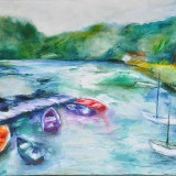 Barques colorées - Acrylique sur toile 65 x 50 cm